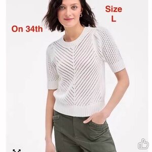 On 34th White Knit Short Sleeve Sweater